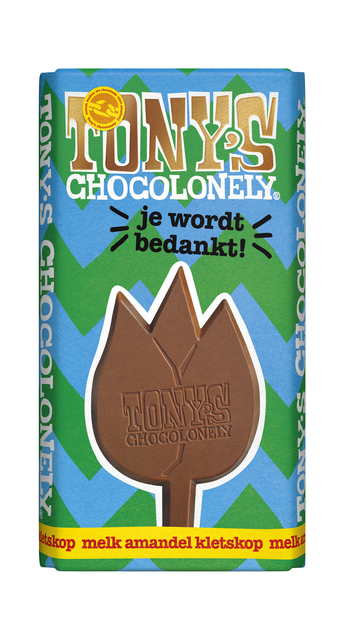 Chocolade Tony''s Chocolonely je wordt bedankt reep 180gr