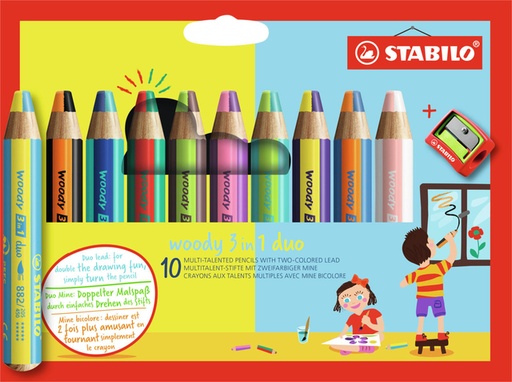 [1419077] Crayon STABILO Woody 3-en-1 étui 10 pièces + taille-crayon