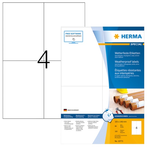 [1420072] Etiket HERMA 10773 105x148mm weerbestendig wit 320stuks