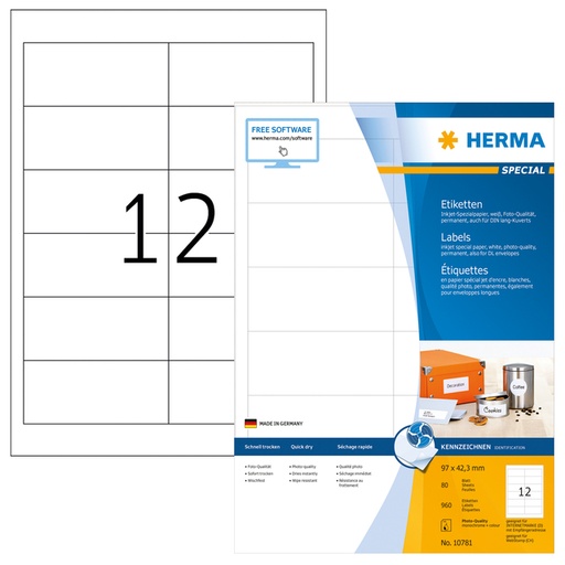 [1420073] Etiket HERMA 10781 97x42.3mm wit 960stuks