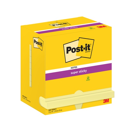 [1420096] Bloc-mémos Post-it 655 Super Sticky 76x127mm jaune canari 12 pièces