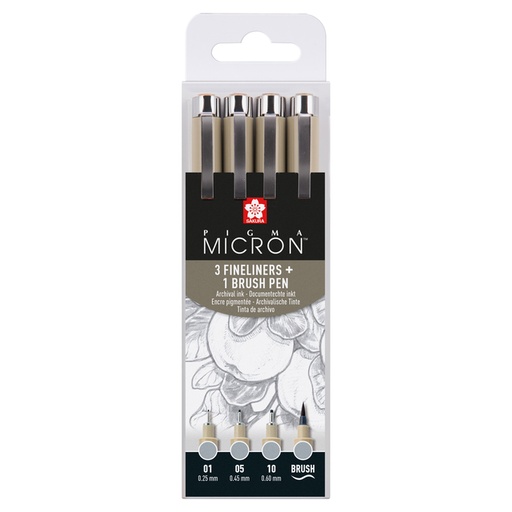 [1404235] Fineliner Sakura Pigma Micron gris clair set 4 tailles