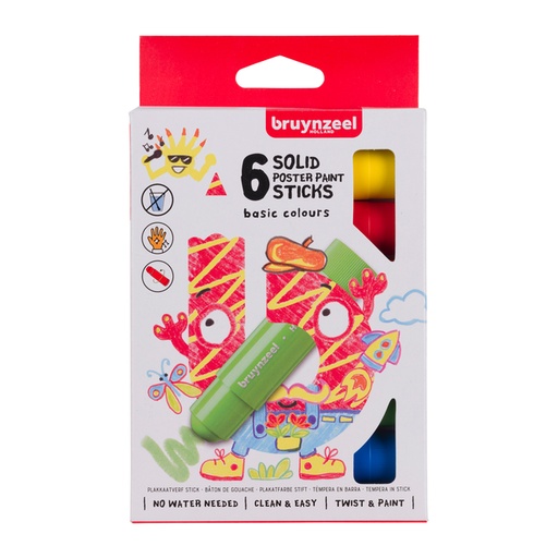 [1406121] Plakkaatverf sticks Bruynzeel Basic 6 kleuren