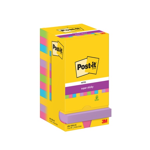 [1420106] Bloc-mémos Post-it 654 Super Sticky 76x76mm 90 feuilles rainbow 12 pièces