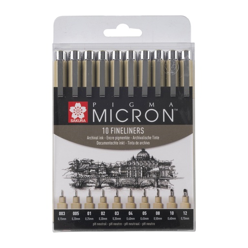 [1420284] Fineliner Sakura Pigma Micron set à 10 schrijfbreedtes zwart