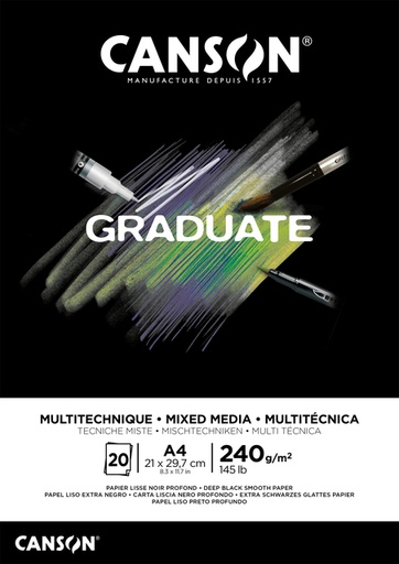 [1399215] Tekenblok Canson Graduate Mixed Media black paper A4 20vel 240gr