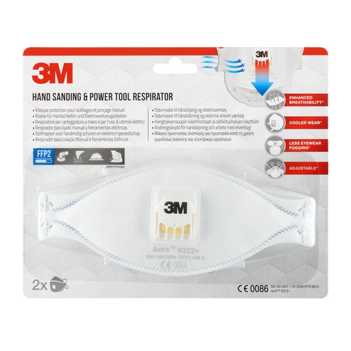 [1419290] Masque de protection 3M Aura ponçage 9322 FFP2 avec valve 2 pièces