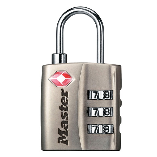 [1421597] Hangslot Masterlock 3-cijfer combinatie TSA nikkel 30mm