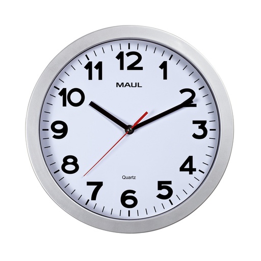 [1422755] Horloge murale MAULstep Quartz Ø30x5cm plastique Argent/blanc silencieuse