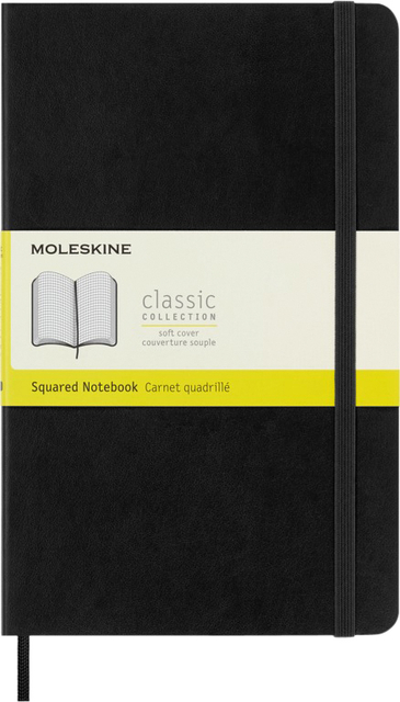Carnet Moleskine large 130x210mm carreau 5x5mm couverture souple noir