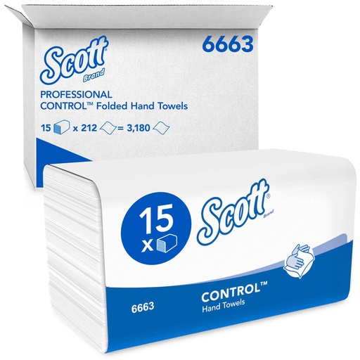 [1422859] Essuie-mains Scott 6663 pli-I 1 ép 21,5x31,5cm blanc 15x 212 pièces