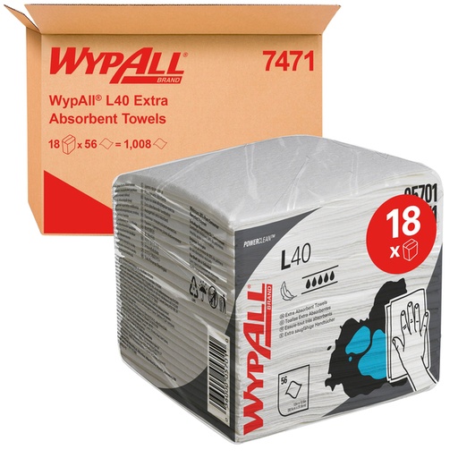 [1422920] Reinigingsdoek WypAll L40 1-laags 18x56 vel wit 7471