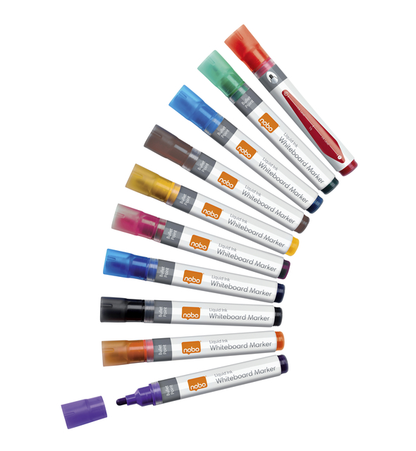 Viltstift Nobo whiteboard Liquid ink rond assorti 3mm 10stuks