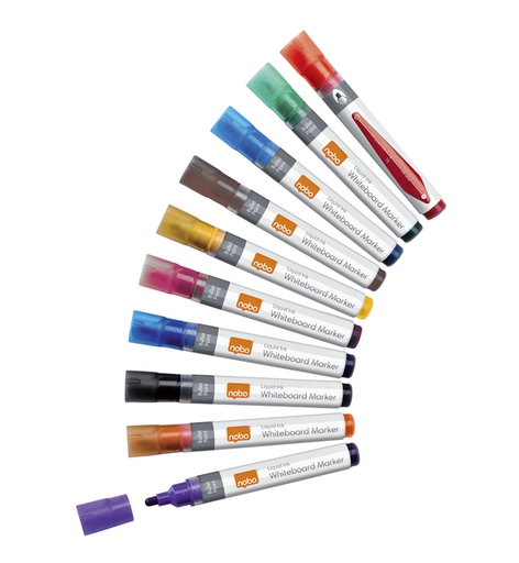 [1422793] Viltstift Nobo whiteboard Liquid ink rond assorti 3mm 10stuks