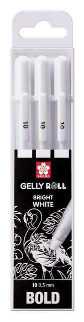 Feutre gel Sakura Gelly Roll 08 Medium 0,4mm blanc blister 3 pièces