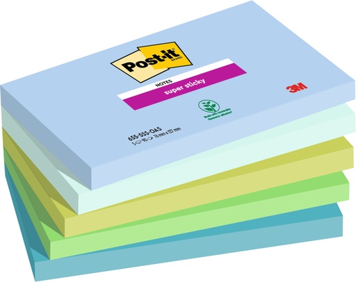 [1422495] Bloc mémo 3M Post-it 655 76x127mm Super Sticky Oasis 5 pièces