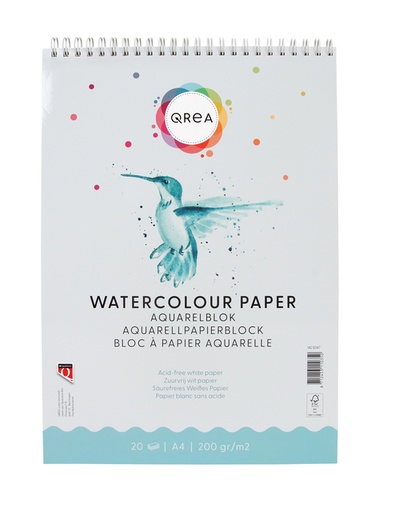 [1423047] Bloc aquarelle Qrea A4 20 feuilles 200g spirale