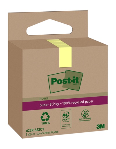 [1430799] Memoblok 3M Post-it 622 RSS3CY 47,6x47,6mm geel 3 stuks