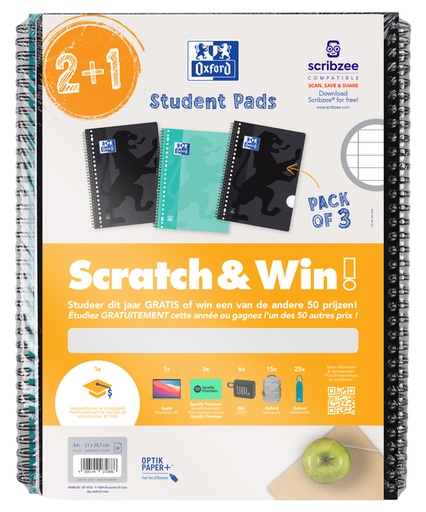 [1430434] Bloc collège Oxford School A4+ ligné 23 perf 160 pages 80g Scratch&Win ass