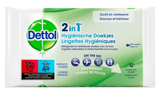 [1430879] Lingettes hygiéniques Dettol Wipes 2-en-1 12 pièces