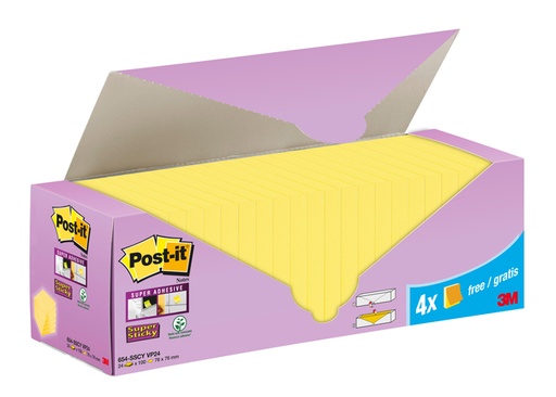 [1431171] Memoblok 3M Post-it 654-SSCY Super Sticky 76x76mm geel voordeelpak