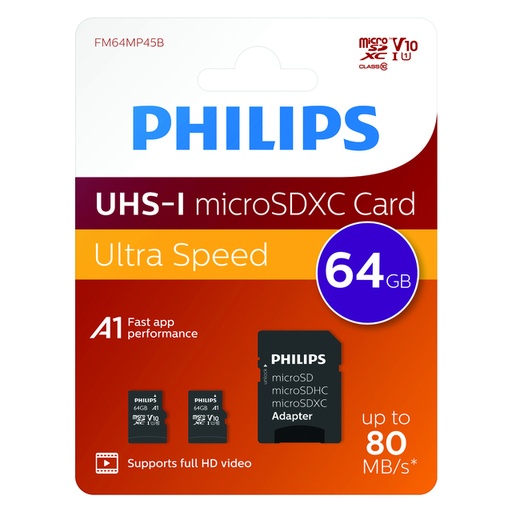 [1430783] Geheugenkaart Philips micro SDXC Class 10 UHS-I U1 64GB 2 stuks