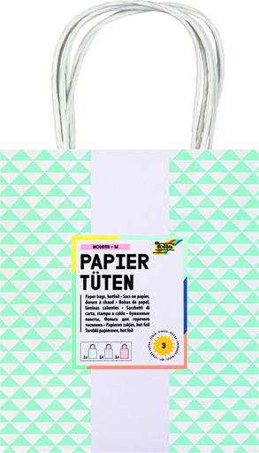 [1433049] Tas met handvat Folia kraftpapier 115gr 18x21x8cm wit set à 3 dessins