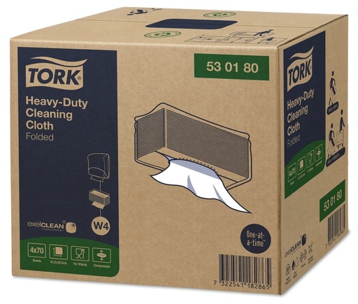 [1433244] Reinigingsdoek Tork W4 Premium Heavy-Duty gevouwen 1-laags 4x70 vel wit 530180