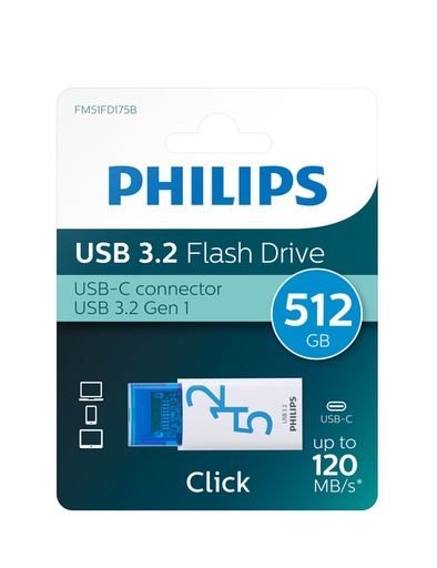 [1434100] USB Stick Philips Click USB-C 512GB Ocean Blue