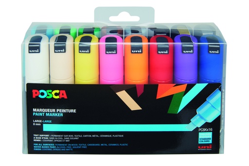 [1433898] Verfstift Posca PC8K breed schuin assorti set à 16 stuks