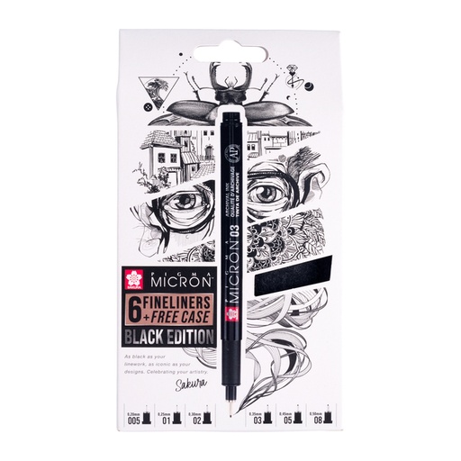 [1434266] Fineliner Sakura Pigma Micron Black Edition set à 6 breedtes + gratis etui