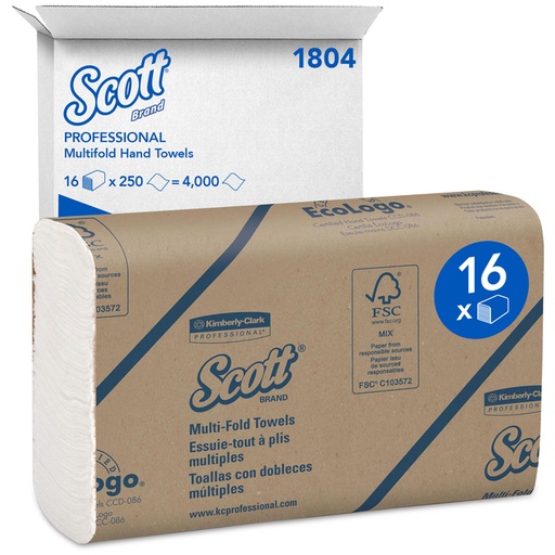 [1434278] Handdoek Scott m-vouw 1-laags 230x235mm 16x250stuks wit 1804