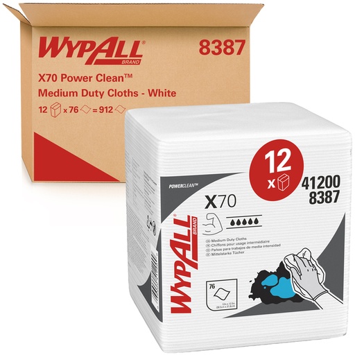 [1434289] Poetsdoek WypAll X70 PowerClean 421x375mm 12x76vel wit 8387