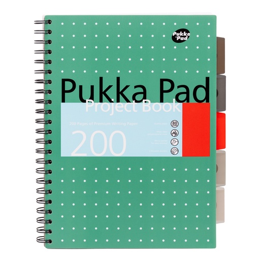 [1434370] Carnet de projets Pukka Pad Metallic A4 ligné 5 intercalaires 200 pages 80g vert