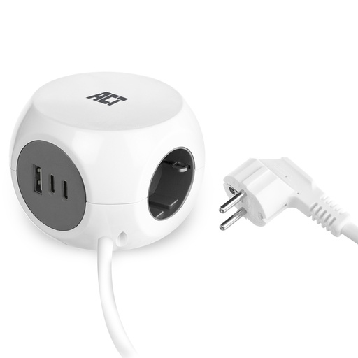 [1433382] Cube multiprise ACT 3 prises inclus 2x USB C/A 1,5m blanc/gris