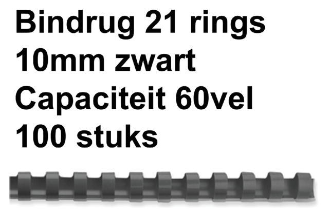 Bindrug GBC 10mm 21rings A4 zwart 100stuks