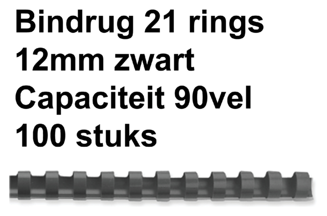 Reliure GBC 12mm 21 anneaux A4 noir 100 pièces