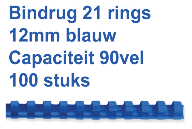 Reliure GBC 12mm 21 anneaux A4 bleu 100 pièces