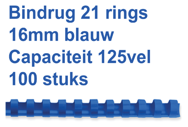 Reliure GBC 16mm 21 anneaux A4 bleu 100 pièces