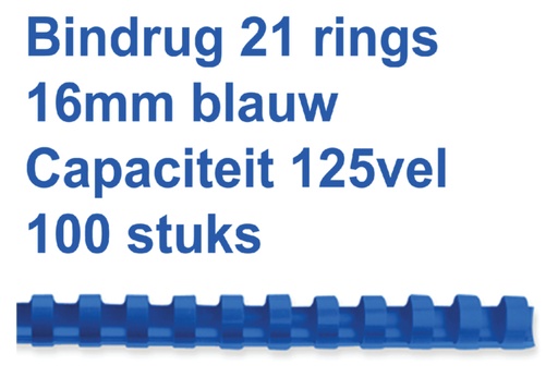 [536163] Reliure GBC 16mm 21 anneaux A4 bleu 100 pièces