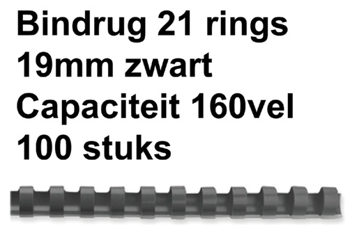 [536181] Bindrug GBC 19mm 21rings A4 zwart 100 stuks