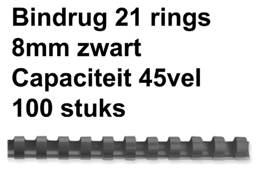 [535731] Bindrug Fellowes 8mm 21rings A4 zwart 100 stuks