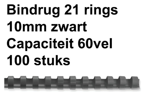 [535741] Bindrug Fellowes 10mm 21rings A4 zwart 100 stuks