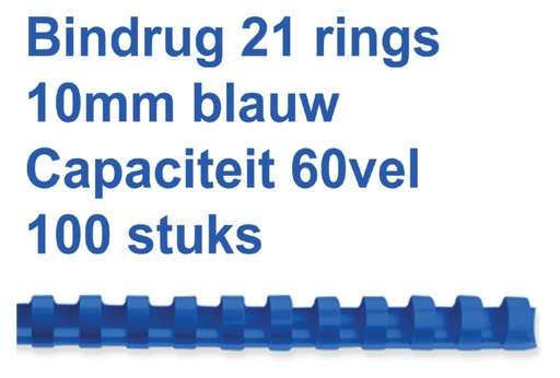 [535742] Bindrug Fellowes 10mm 21rings A4 blauw 100 stuks