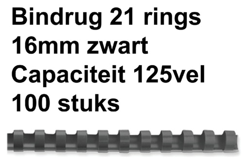 [535771] Bindrug Fellowes 16mm 21rings A4 zwart 100 stuks