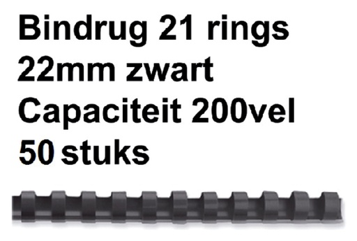 [535791] Bindrug Fellowes 22mm 21rings A4 zwart 50 stuks