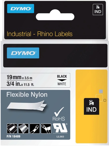 [930861] Labeltape Dymo Rhino industrieel nylon 19mm zwart op wit