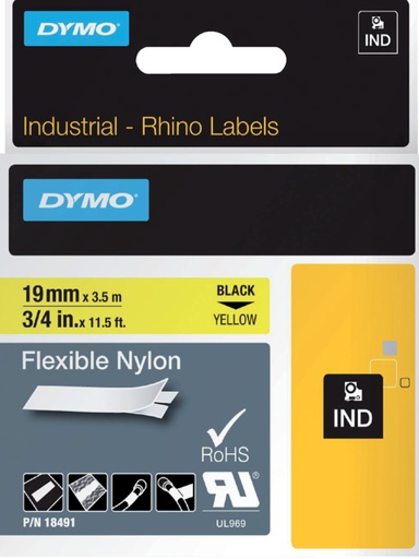 [930882] Ruban Dymo Rhino Industriel nylon 19mmx3,5m noir sur jaune