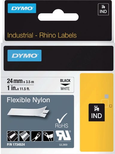 [930880] Labeltape Dymo Rhino industrieel nylon 24mm zwart op wit