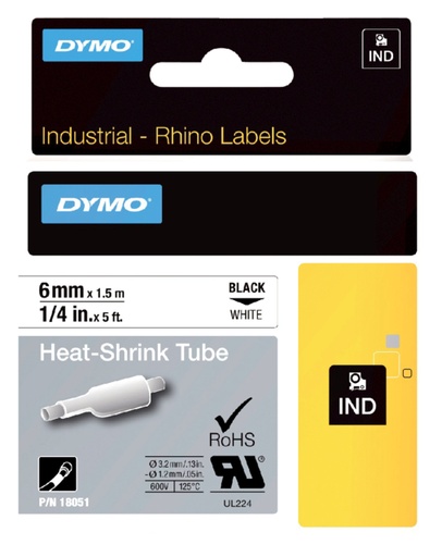 [930300] Labeltape Dymo Rhino industrieel krimpkous 6mm zwart op wit